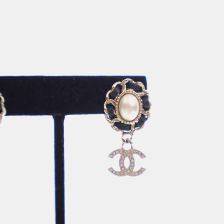 Pre Owned Chanel Pearl Crystal CC Drop Earrings