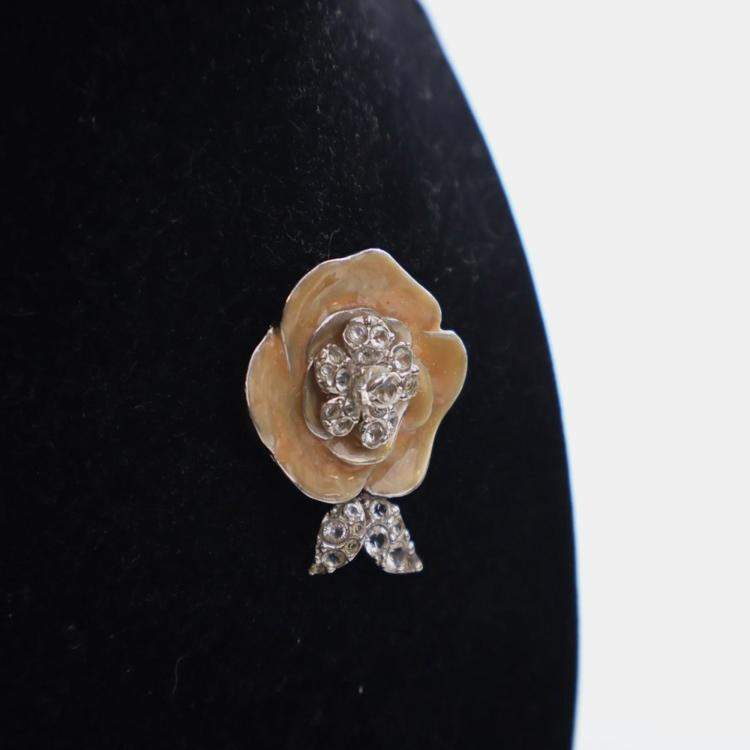 Pre Owned Chanel Vintage Camelia Crystal Brooch