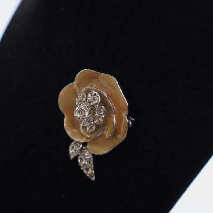 Pre Owned Chanel Vintage Camelia Crystal Brooch