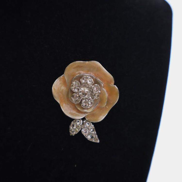 Pre Owned Chanel Vintage Camelia Crystal Brooch