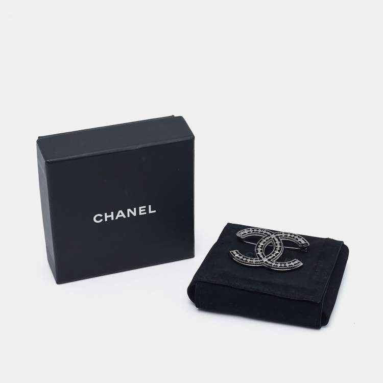 Pre Owned Chanel  CC Gunmetal Tone Brooch