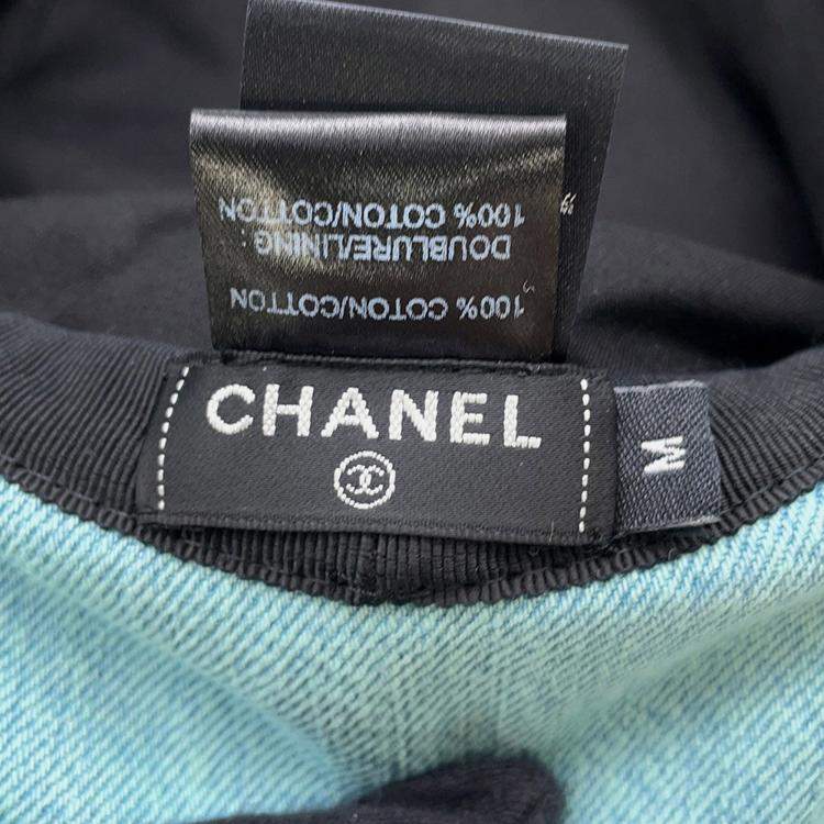Pre Owned Chanel Hat Logo Size M Aqua Green Denim