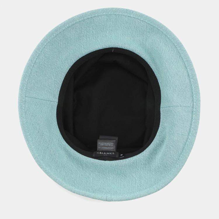 Pre Owned Chanel Hat Logo Size M Aqua Green Denim