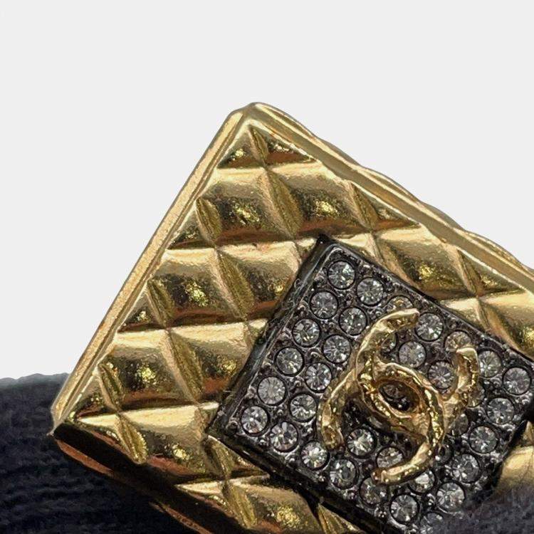 Pre Owned Chanel Cc Logo Perfume Bottle Motif Necklace Gold Plated Rhinestone Faux Pearl