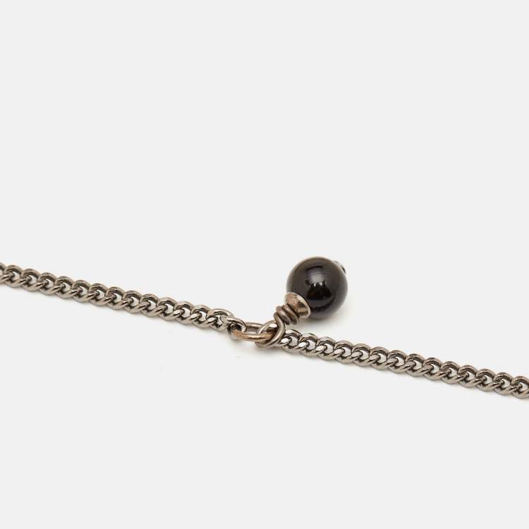 Pre Owned Chanel Faux Pearl Gunmetal Tone Pendant Necklace 