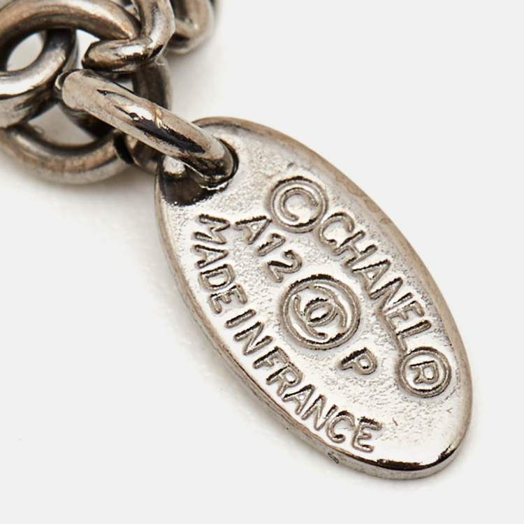 Pre Owned Chanel Faux Pearl Gunmetal Tone Pendant Necklace 