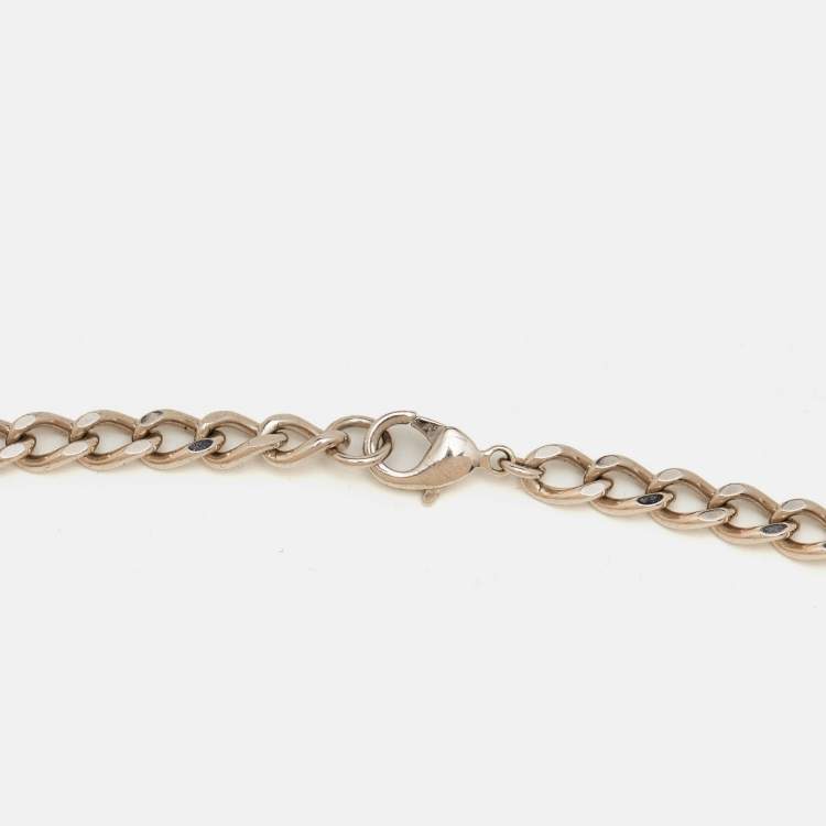 مملوكة مسبقًا Chanel Logo Crystal Silver Tone Pendant Necklace