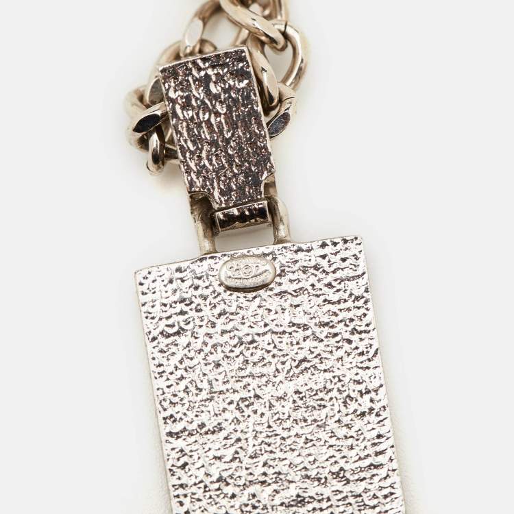 مملوكة مسبقًا Chanel Logo Crystal Silver Tone Pendant Necklace