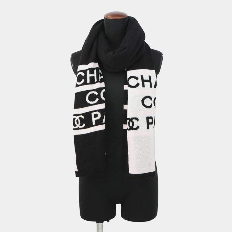 Pre Owned Chanel Cc Logo Large Scarf Black/White/Pink  