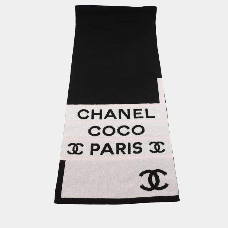 Pre Owned Chanel Cc Logo Large Scarf Black/White/Pink  