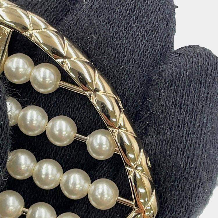 مملوكة مسبقًا Chanel Heart Brooch Gold Gold Plated Faux Pearl Rhinestone