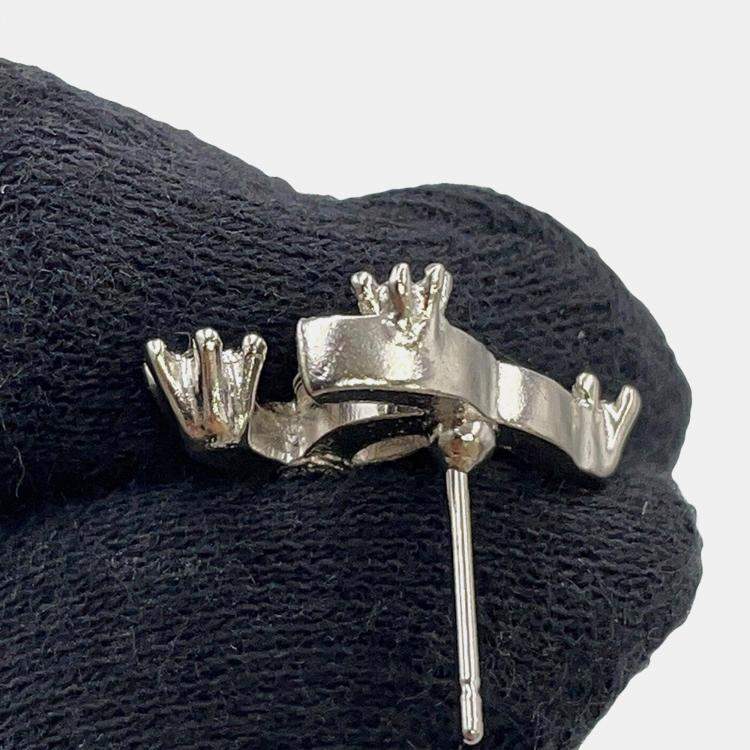 Pre Owned Chanel Cc Logo No5 Faux Pearl Clover Earrings Silver Metal Rhinestone Faux Pearl