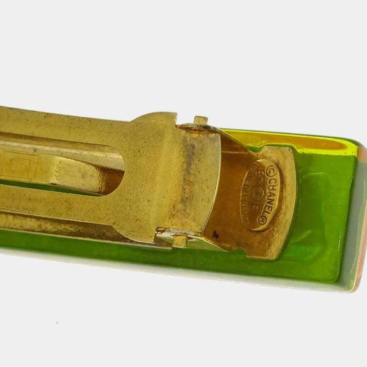 Pre Owned Chanel Hair Clip Barrette Yellow Gold Acrylic