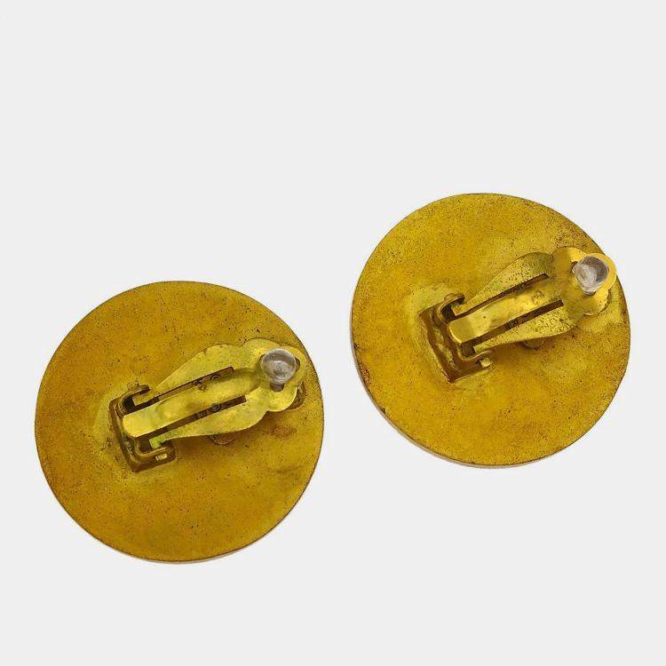 Pre Owned Chanel Gold Button Earrings Clip-On
