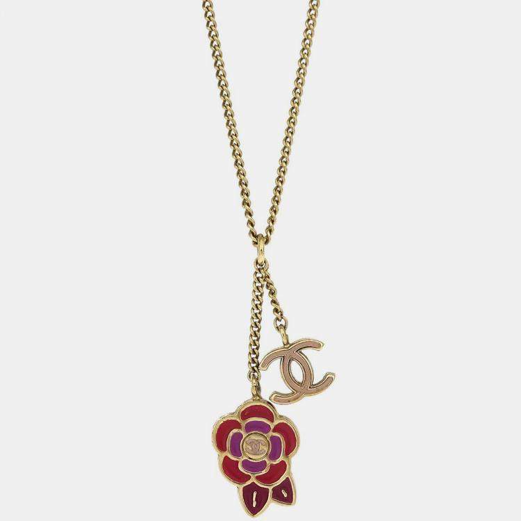 Pre Owned Chanel CC Chain Necklace Gold Camellia