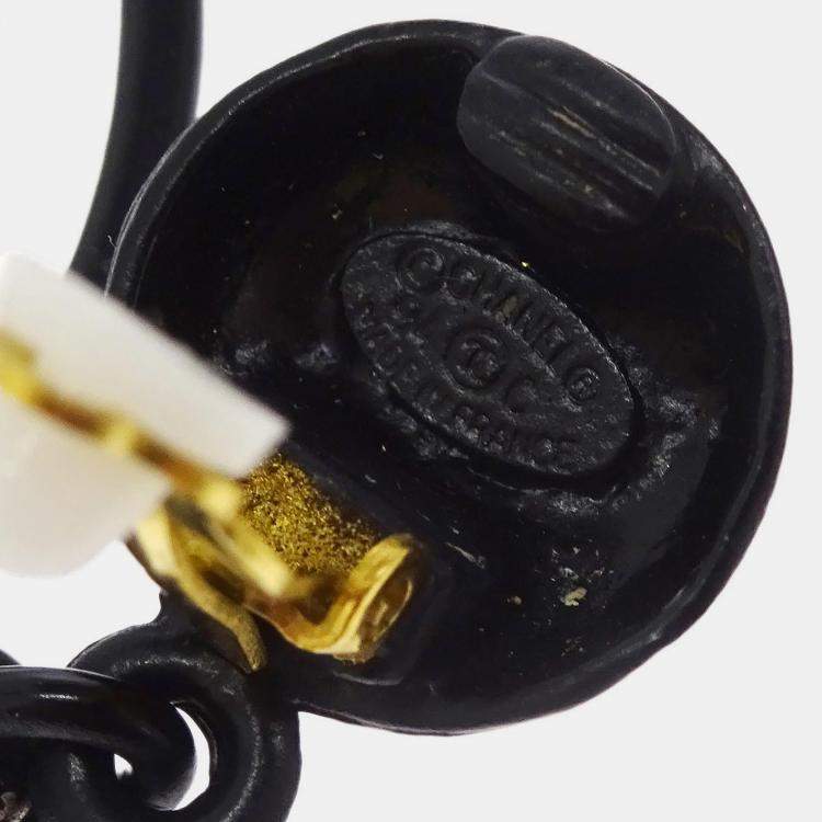 Pre Owned Chanel Gold Black Hoop Dangle Perfume Bottle Earrings Clip-On