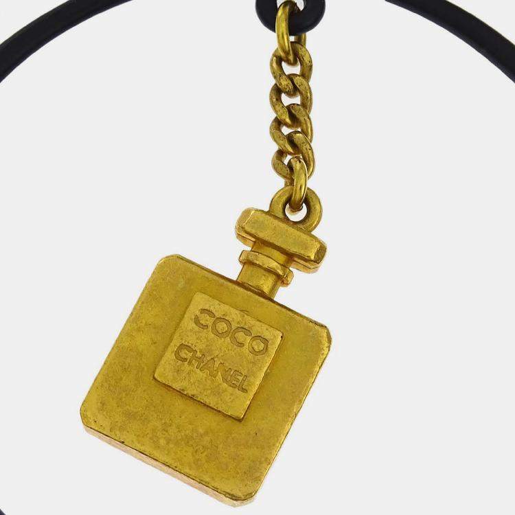 Pre Owned Chanel Gold Black Hoop Dangle Perfume Bottle Earrings Clip-On