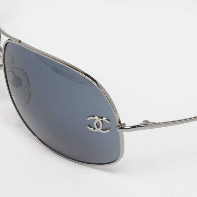 Pre Owned Chanel Black/Silver CC 4132 Aviator Sunglasses