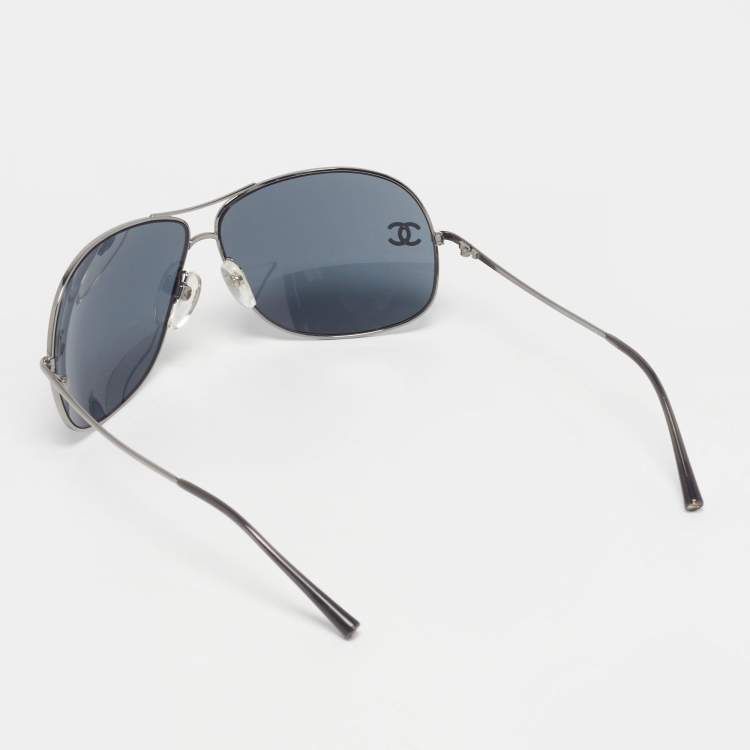 Pre Owned Chanel Black/Silver CC 4132 Aviator Sunglasses
