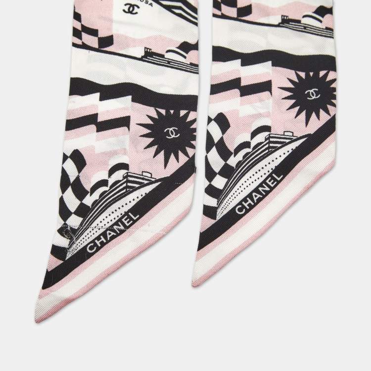 Pre Owned Chanel Pink Printed Silk Bandeau