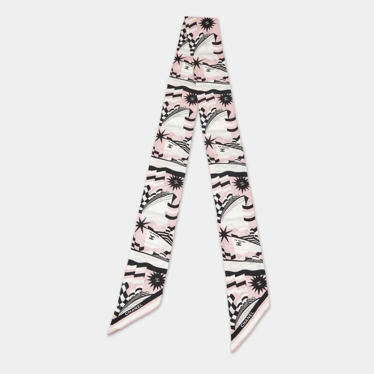 Pre Owned Chanel Pink Printed Silk Bandeau
