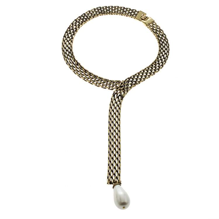 Chanel Faux Pearl Gold Tone Chain Collar Necklace Chanel | TLC