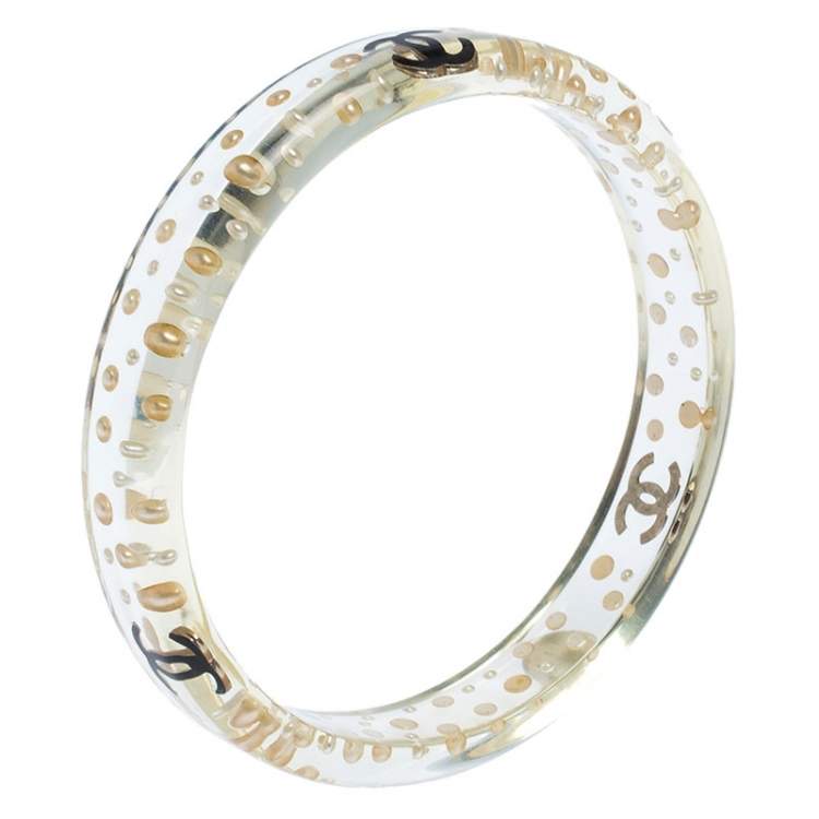 Chanel CC Faux Pearl Transparent Resin Bangle Bracelet Chanel