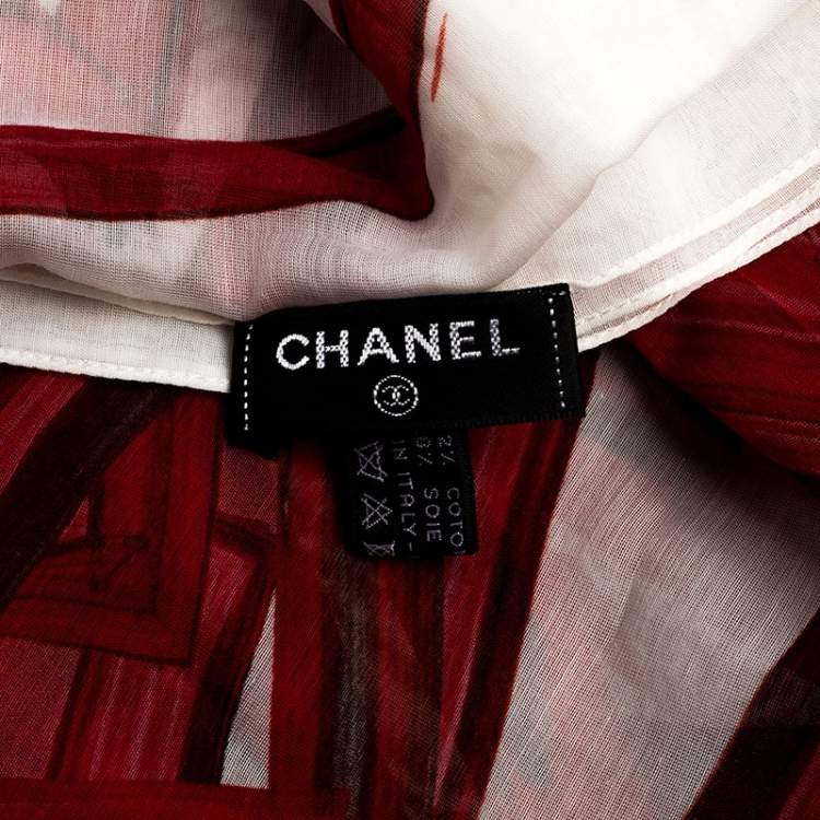 Pre Owned Chanel Bicolor Logo Print Cotton Pareo