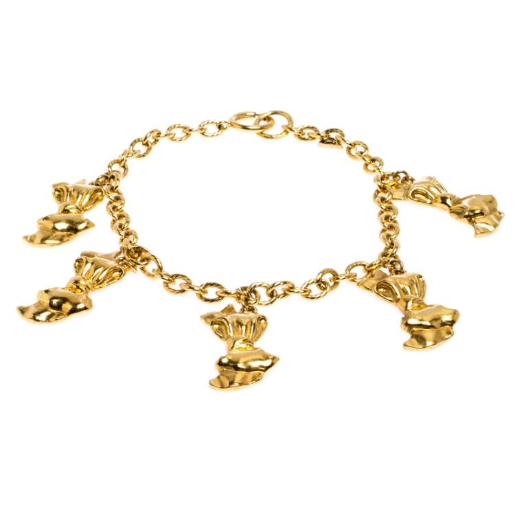 Chanel Vintage Bow Charm Gold Tone Collar Necklace Chanel