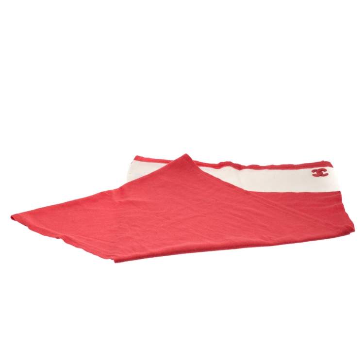 Pre Owned Chanel Coral Orange Wool and Silk Blend Stole