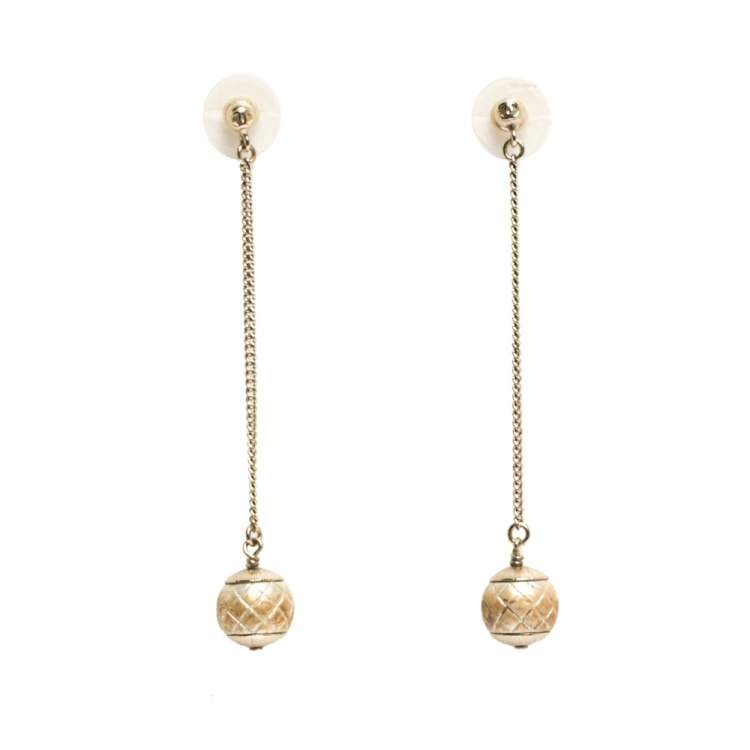 Chanel CC Faux Pearl Textured Gold Tone Drop Earrings Chanel | The Luxury  Closet