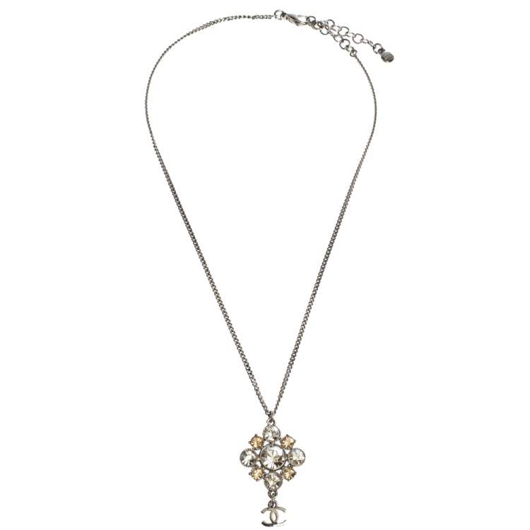 Chanel CC Floral Crystal Hoop Earrings and Necklace Set Chanel
