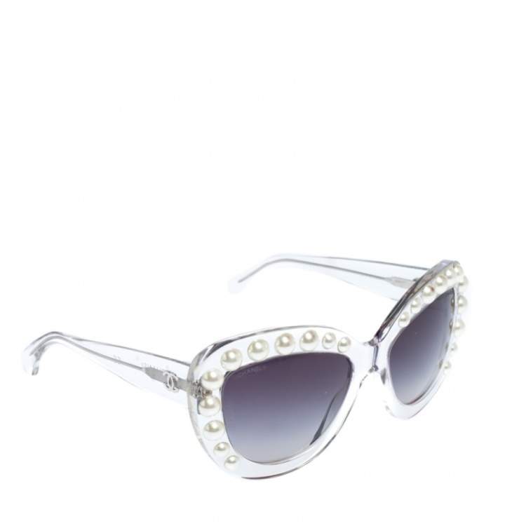 Chanel Clear/Black Gradient 71096 Pearl Cateye Sunglasses at