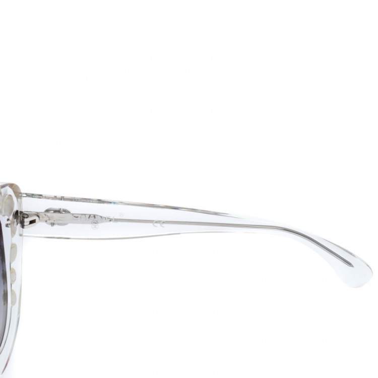 Pre Owned Chanel Clear/Black Gradient 71096 Pearl Cateye Sunglasses  