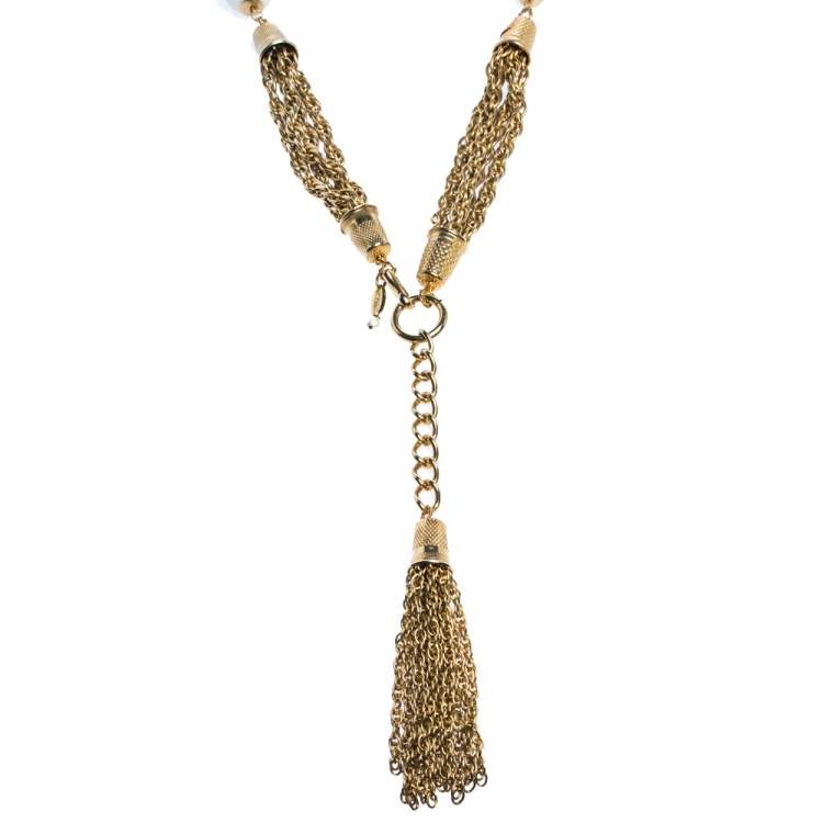 Pre Owned Moschino Vintage Gold Tone Tasseled Thimble Necklace