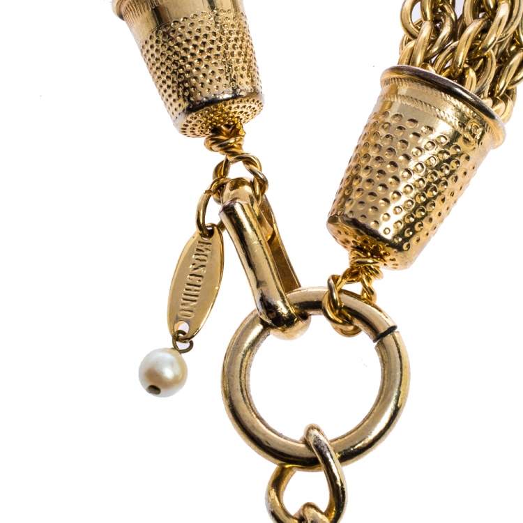 Pre Owned Moschino Vintage Gold Tone Tasseled Thimble Necklace
