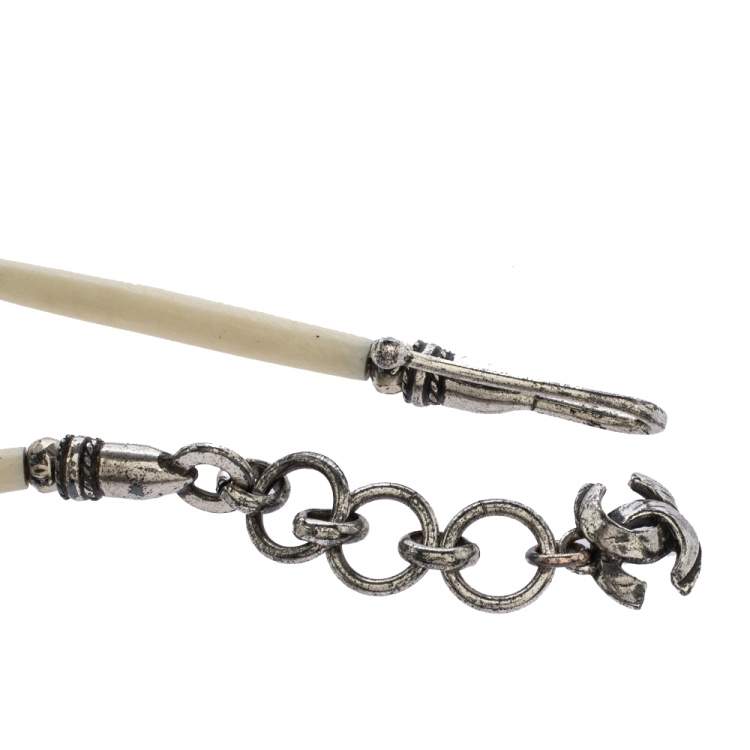 Pre Owned Chanel CC Beaded Wood Silver Tone Multi Purpose Necklace Waist Belt 