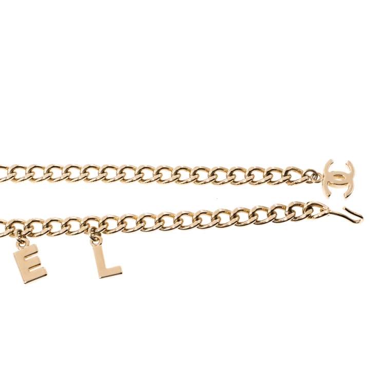 Pre Owned Chanel Vintage Gold Tone Logo Charm Chain Link Belt