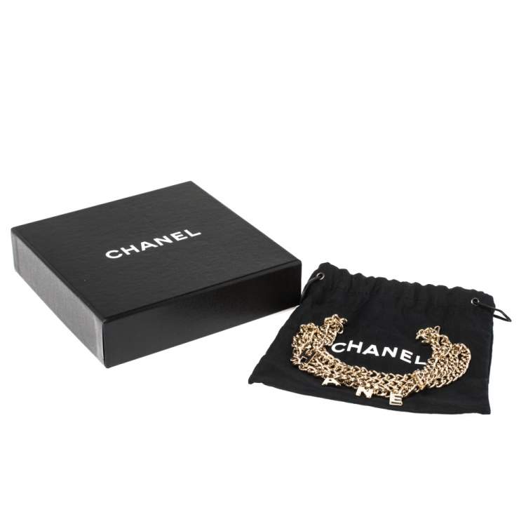 Pre Owned Chanel Vintage Gold Tone Logo Charm Chain Link Belt