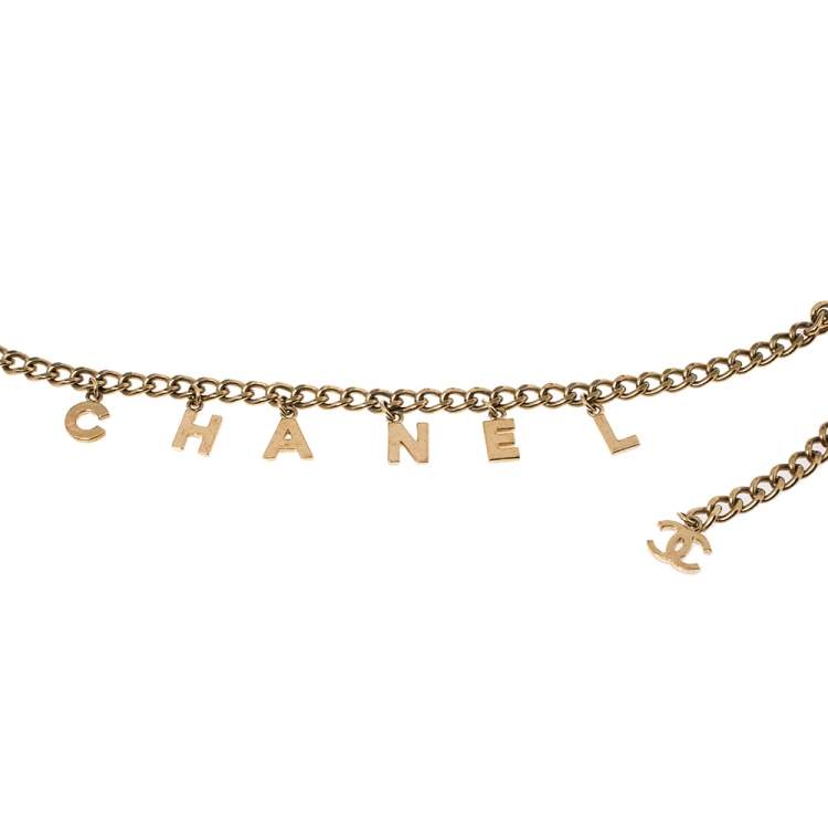 Pre Owned Chanel Gold Tone Logo Charms Chain Belt