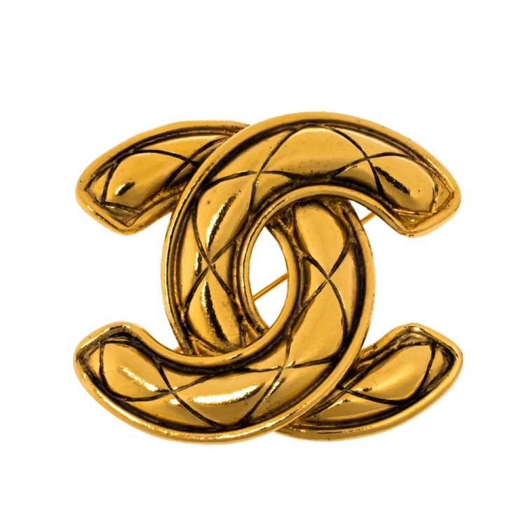 gaben Selv tak gæld Chanel Vintage Quilt Patterned CC Gold Tone Pin Brooch Chanel | TLC
