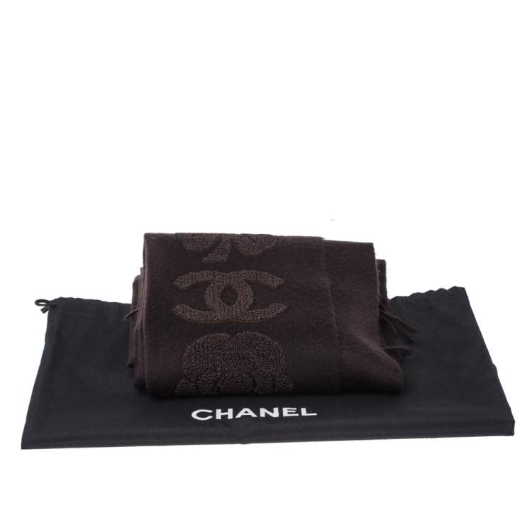 Pre Owned Chanel Brown Cashmere Multi Icon Embroidered Stole