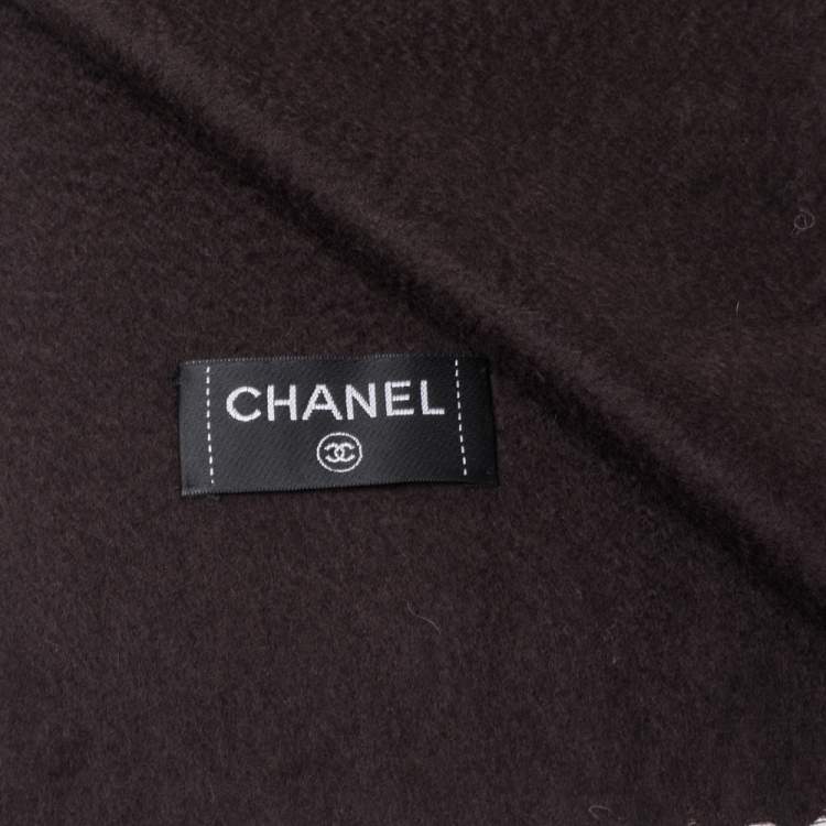 Pre Owned Chanel Brown Cashmere Multi Icon Embroidered Stole