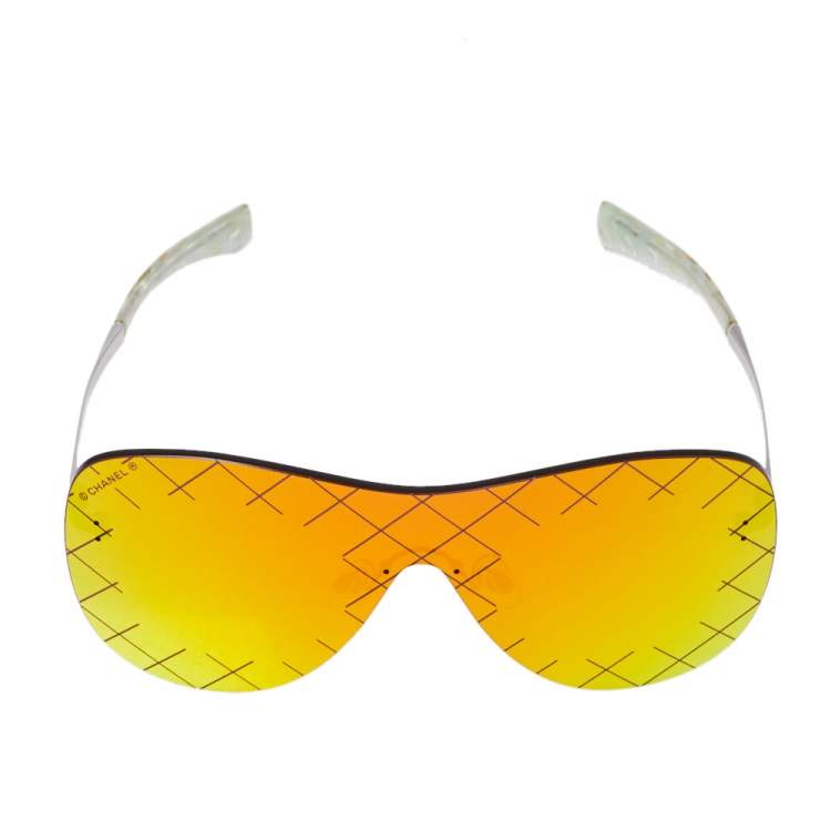 Authentic CHANEL Silvertone Metal Shield Runway Sunglasses 71158