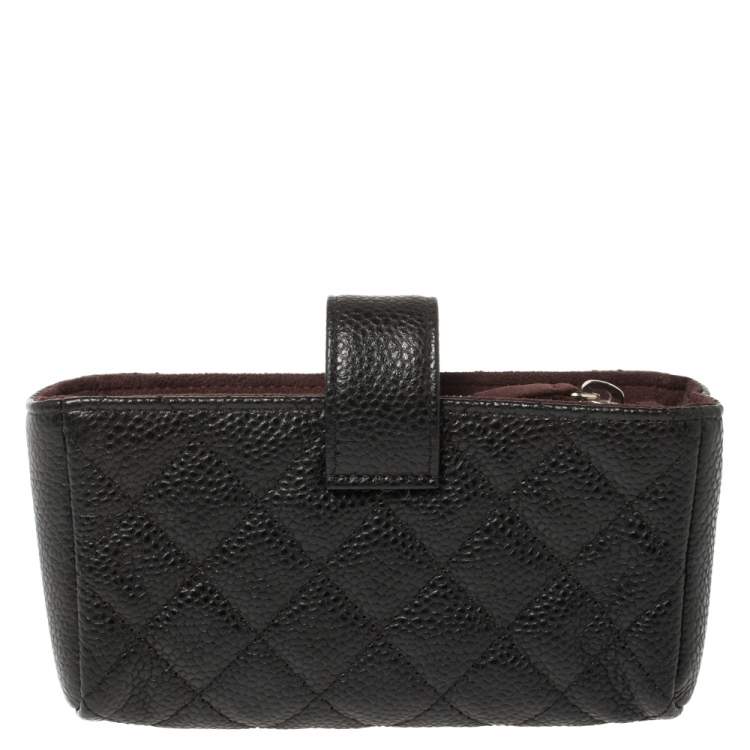 Pre Owned Chanel Black Quilted Caviar Leather CC Phone Holder Clutch