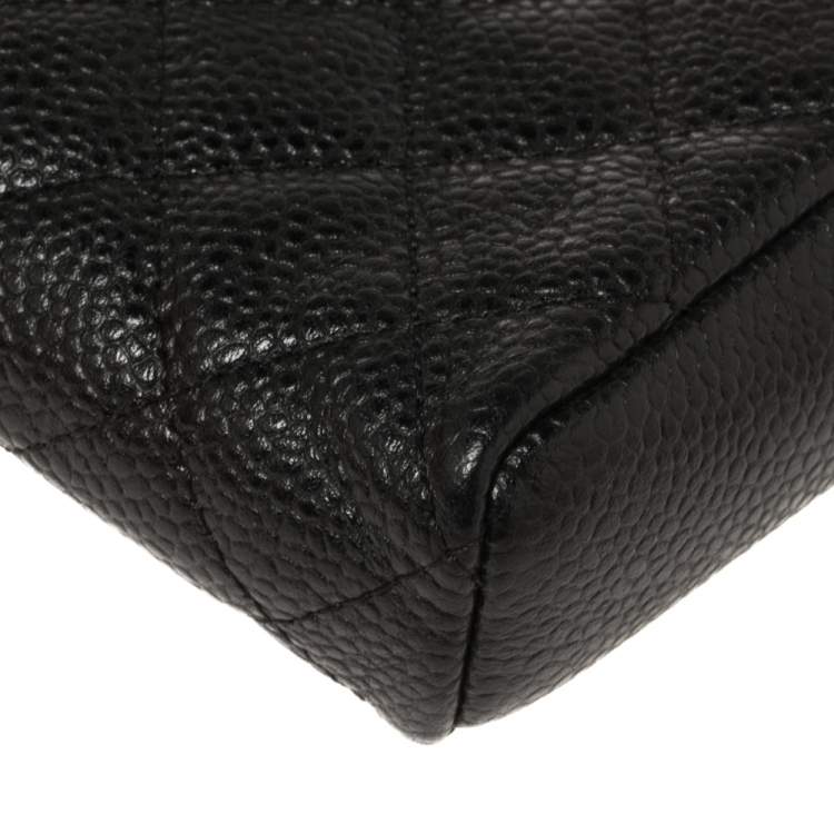 Pre Owned Chanel Black Quilted Caviar Leather CC Phone Holder Clutch