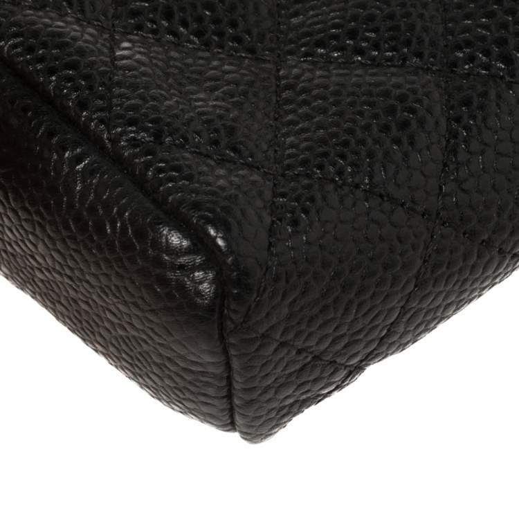 Pre Owned Chanel Black Quilted Caviar Leather CC Phone Holder Clutch