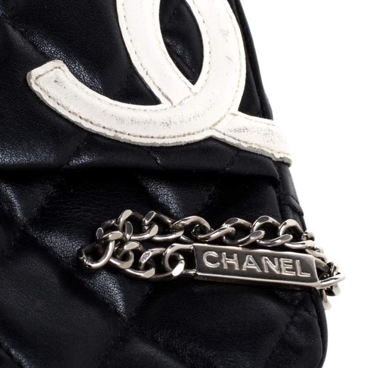 Pre Owned Chanel Black/White Quilted Leather Cambon Ligne Phone Case