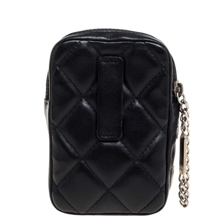 Pre Owned Chanel Black/White Quilted Leather Cambon Ligne Phone Case