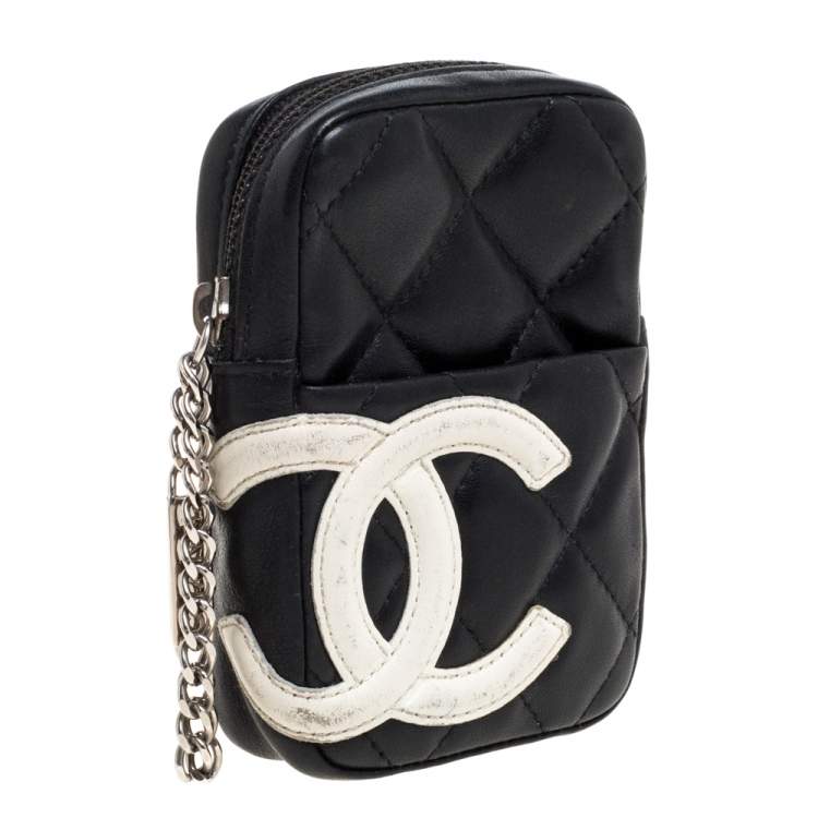 Pre Owned Chanel Black/White Quilted Leather Cambon Ligne Phone Case